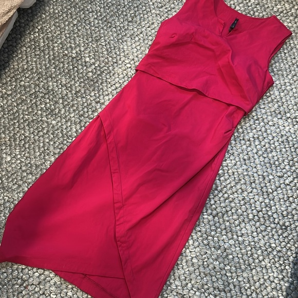 Porto San Francisco Magenta Pink Asymmetrical Midi Shift Dress Size 2 - Picture 2 of 10